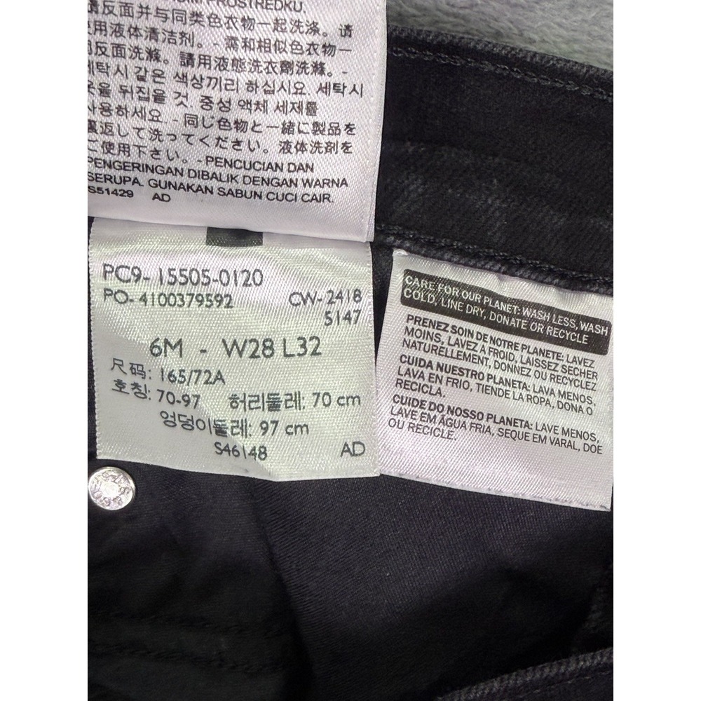 Levis 505 Jeans Womens 28 Black Dark Wash Denim Straight Mid Rise Stretch - Picture 9 of 10